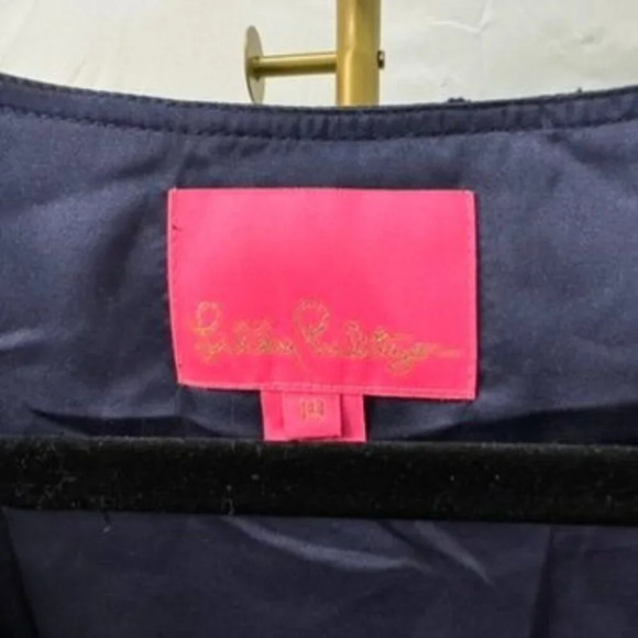 Lilly Pulitzer Dress Navy Blue Lace Size M Long Sleeve V-Neck Knee Length - Picture 3 of 5